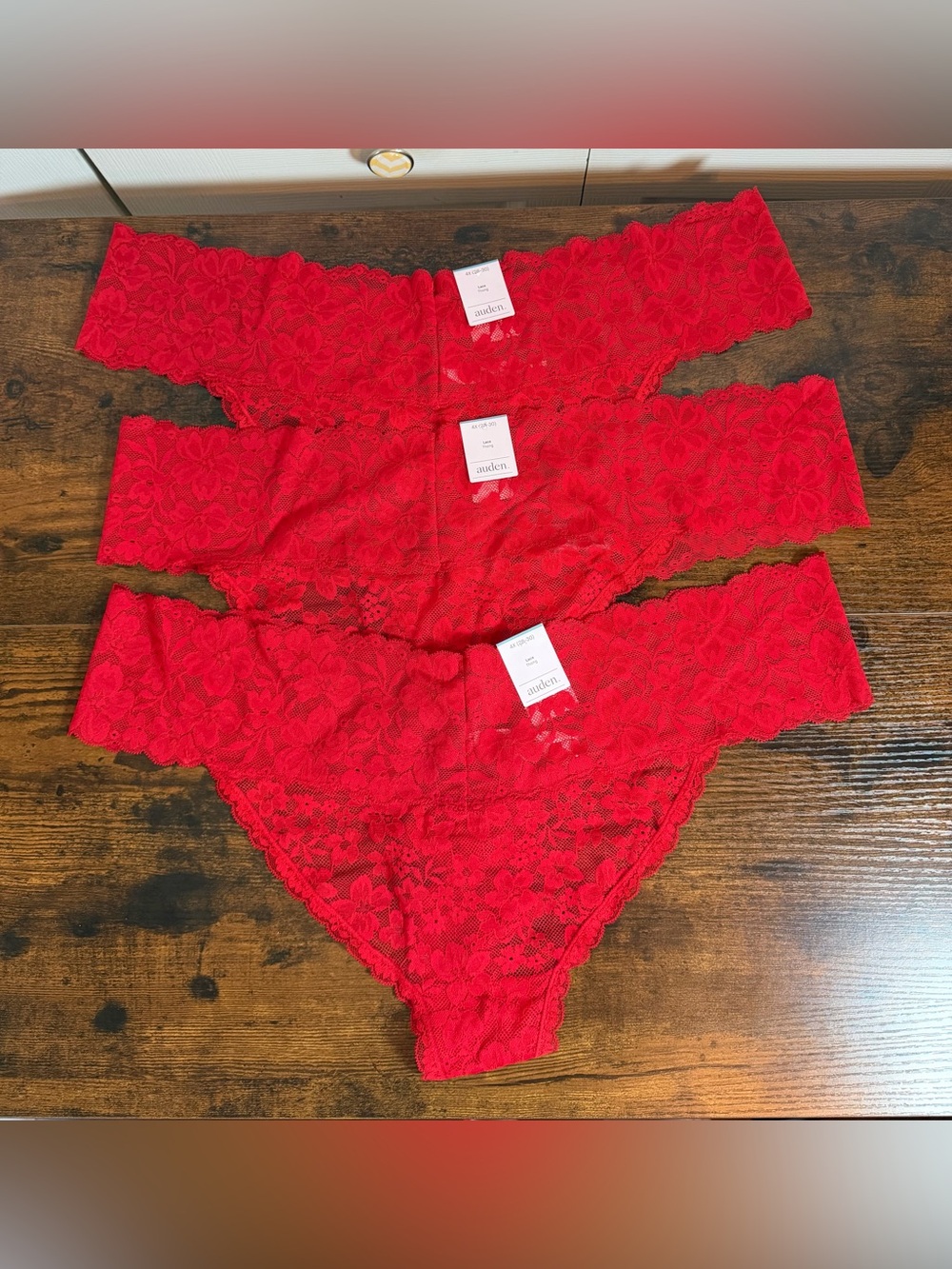 Auden 3-Pack Red Floral Lace Thong Panties NWT Women's Plus Size 4X 28-30 - Picture 1 of 6